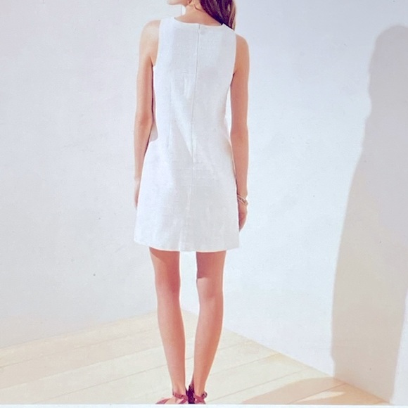 Loft Sleeveless Textured Tweed V Neck Cotton Shift Career Dress White Size 8 - Picture 3 of 16
